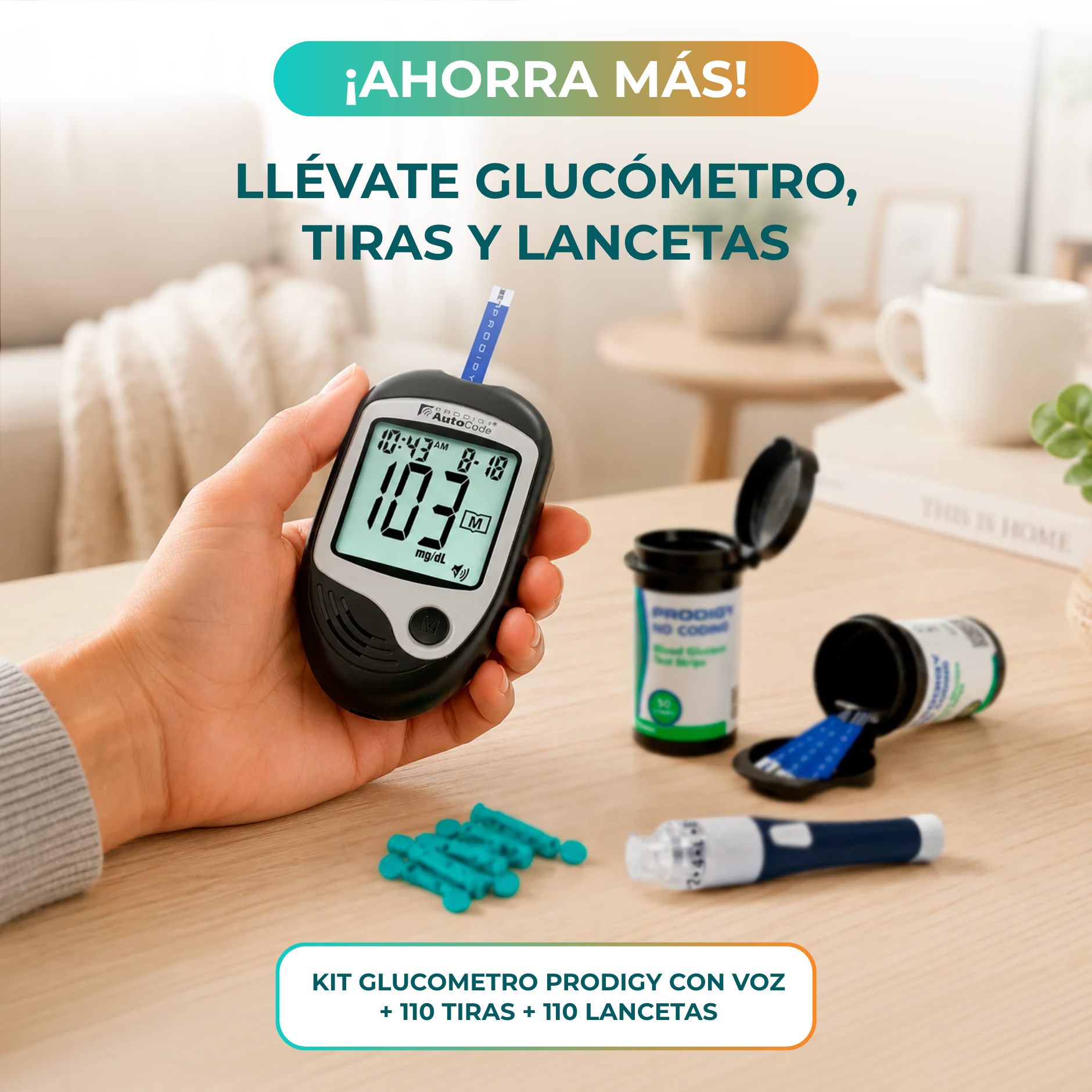 Cargar vídeo: Glucometro Prodigy Con Voz + 110 Tiras + 110 Lancetas