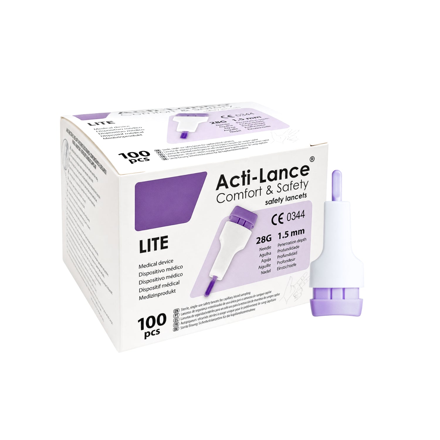 Lancetas de Seguridad Acti-Lance® Lite 28G x 1,5 mm caja 100 Unidades