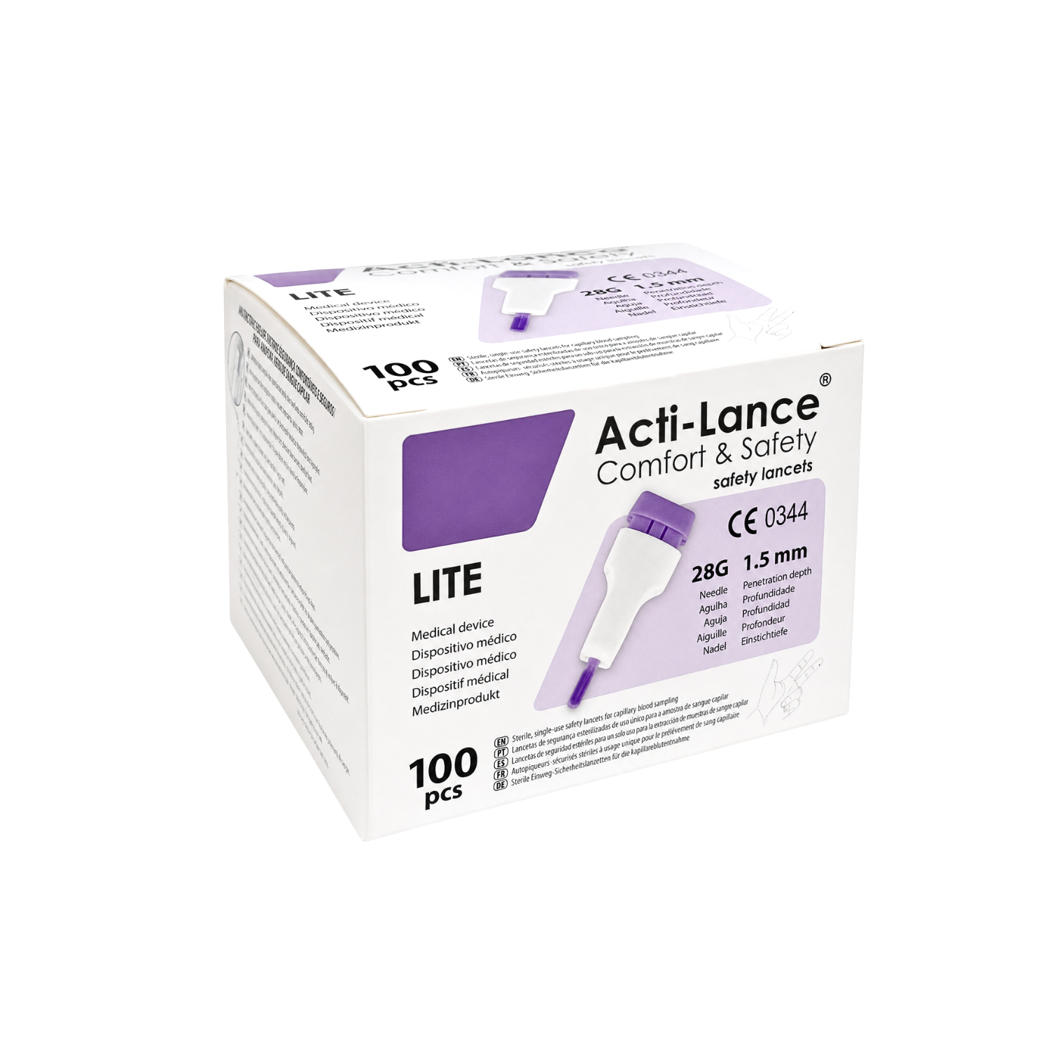 Lancetas de Seguridad Acti-Lance® Lite 28G x 1,5 mm caja 100 Unidades