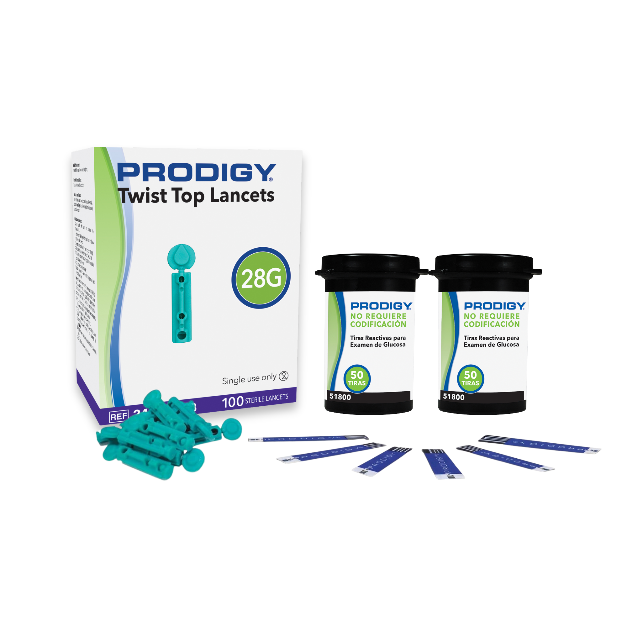 100 Tiras Reactivas Prodigy + 100 Lancetas