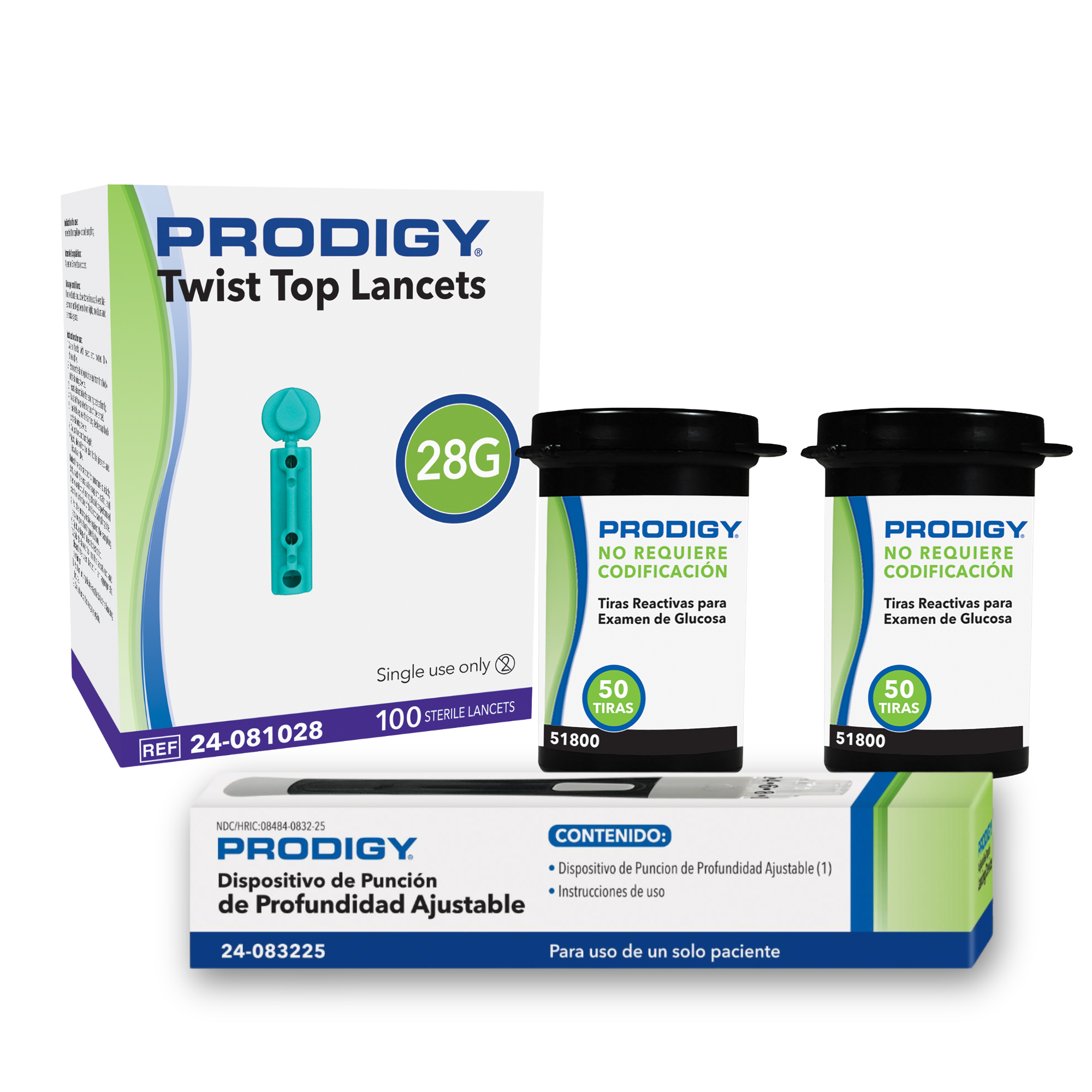 100 Tiras Reactivas Prodigy + Lancetero + 100 Lancetas