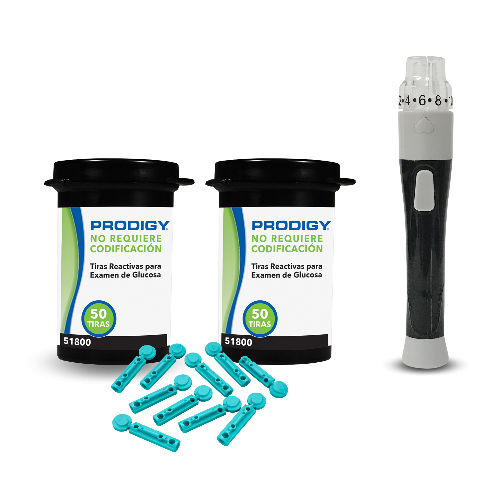 100 Tiras Reactivas Prodigy + Lancetero + 100 Lancetas