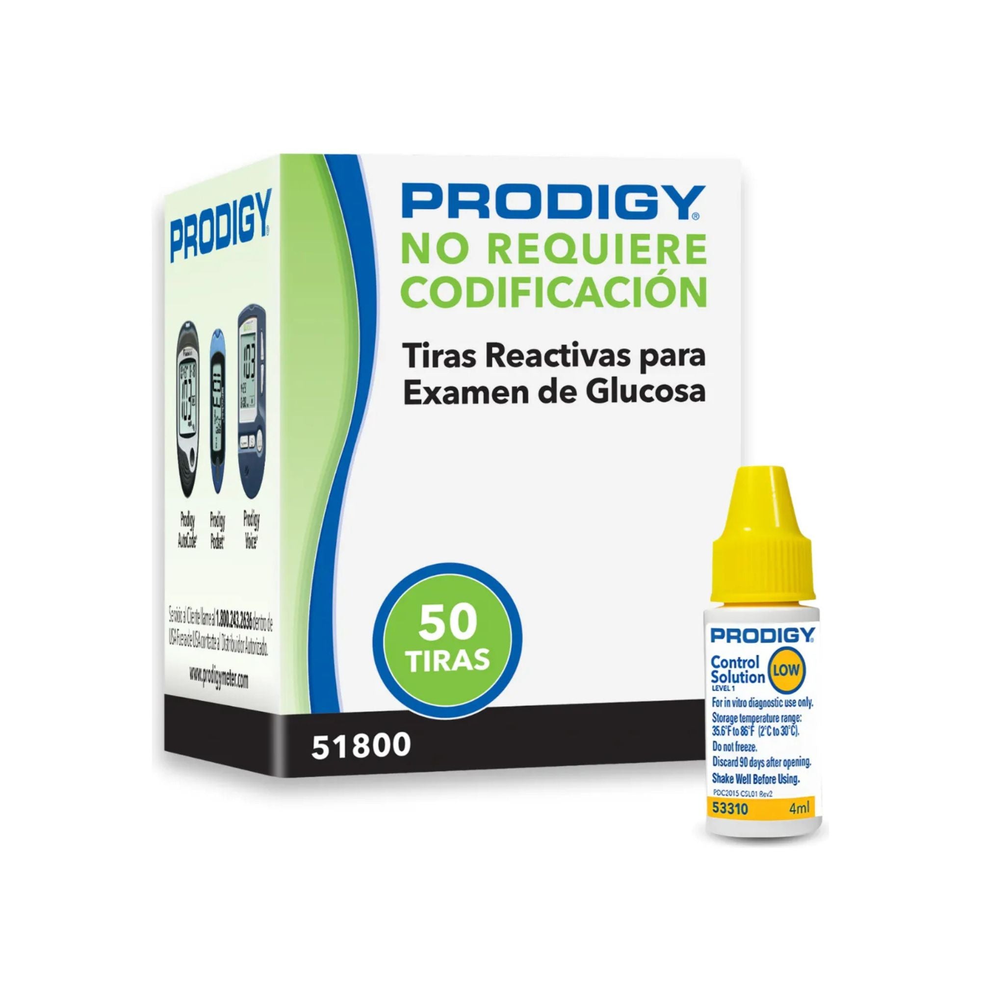 50 Tiras Reactivas Prodigy + Solución de Control