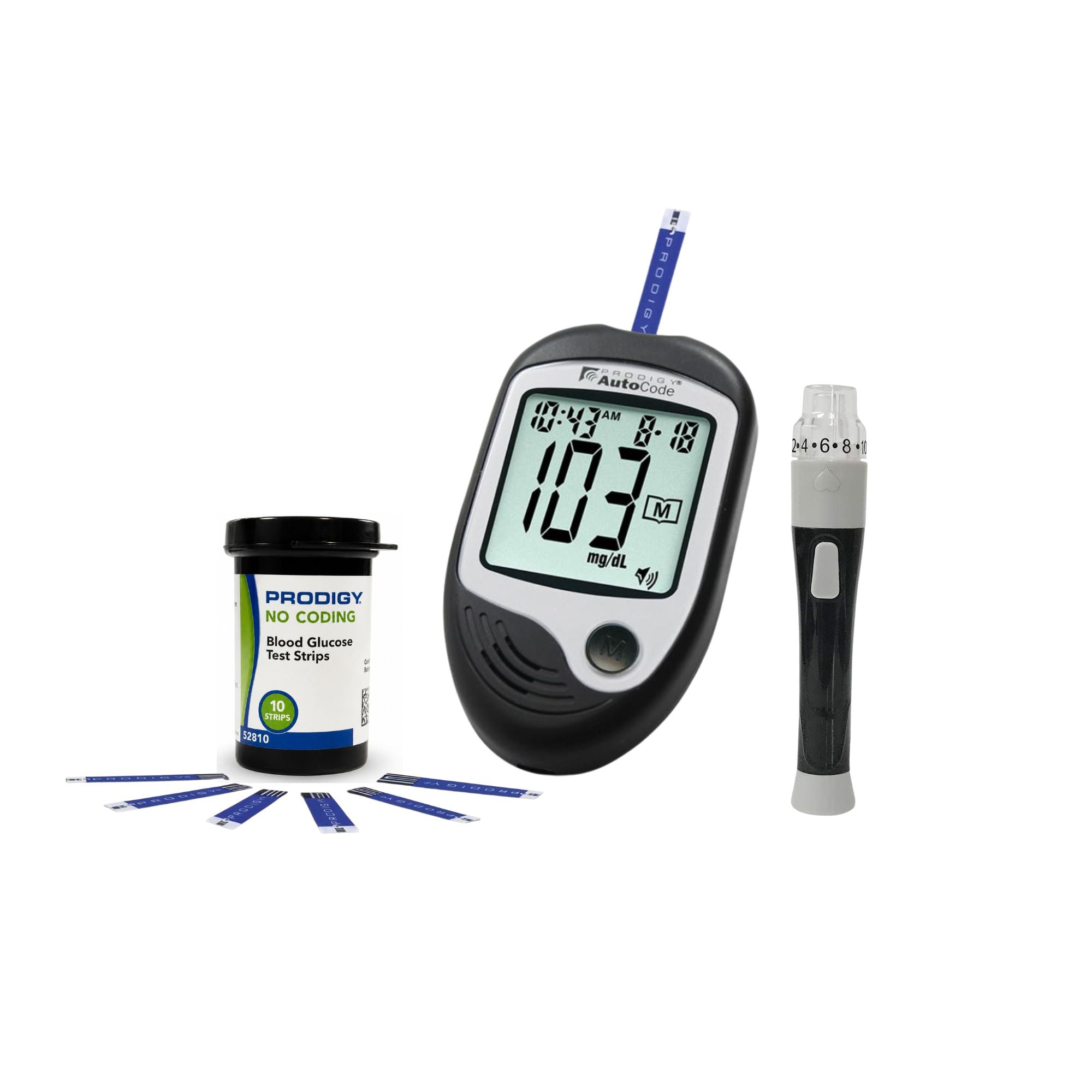 Glucómetro Prodigy con Voz + 10 Tiras Reactivas + 10 Lancetas