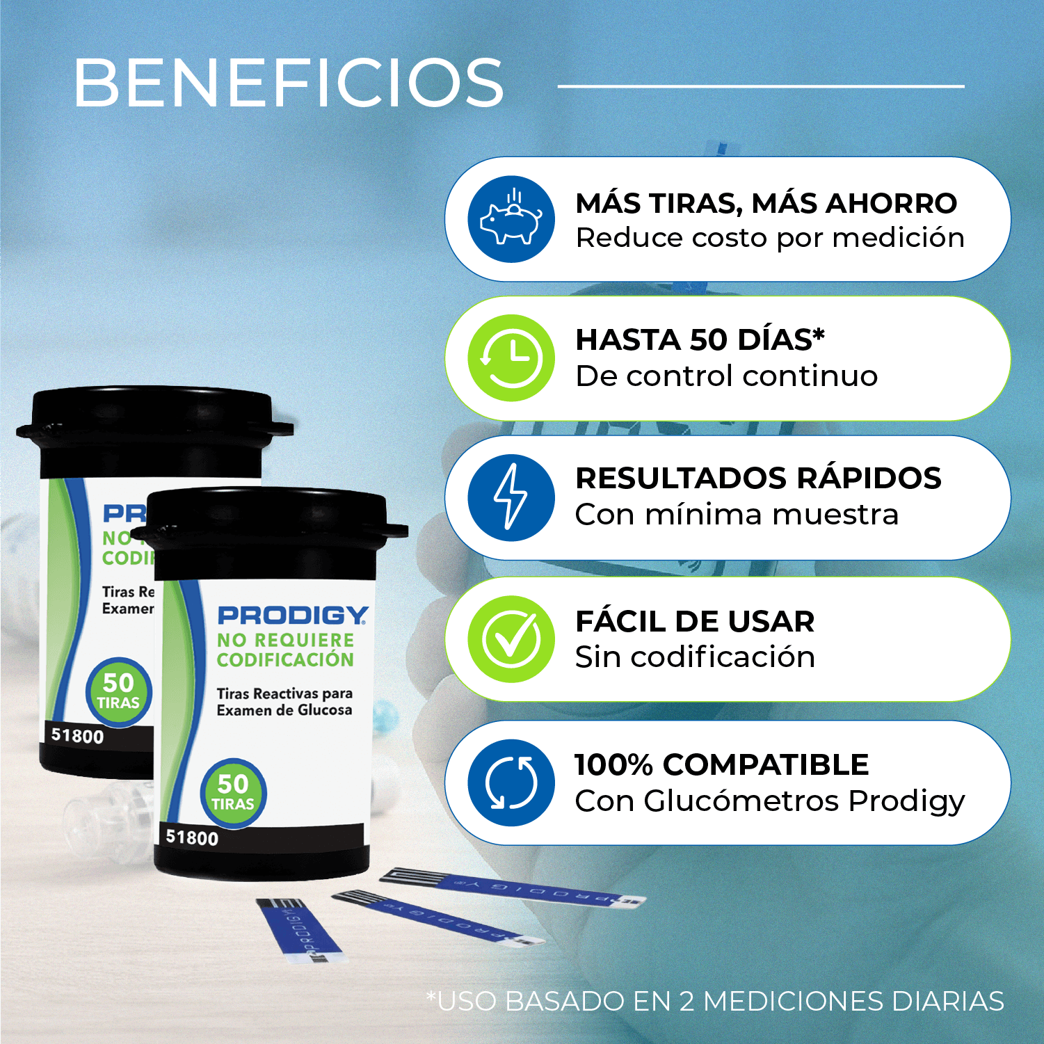 100 Tiras Reactivas Prodigy | Equilibrio Ideal para Control Frecuente