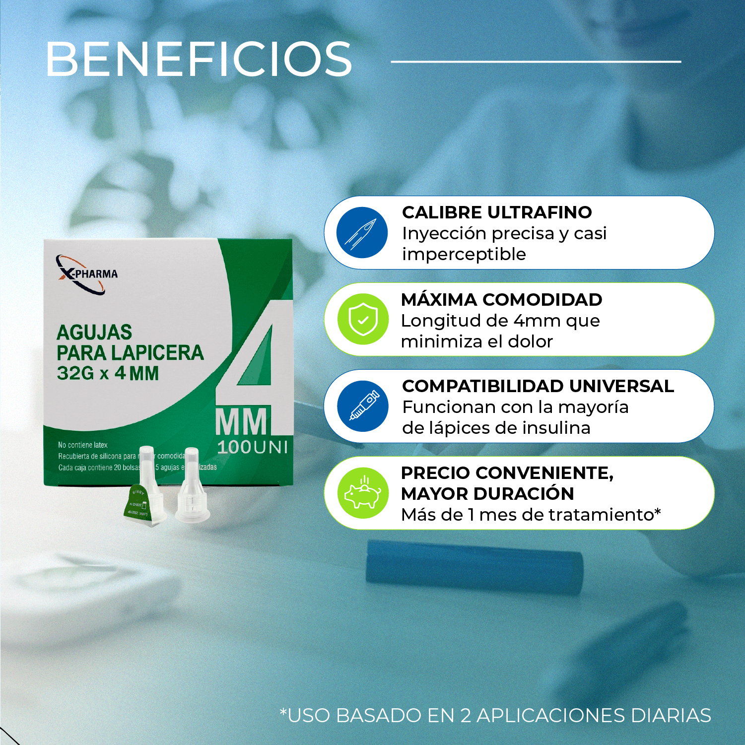 Agujas para Lapicera Universal 32G x 4 mm – Caja x 100 unidades