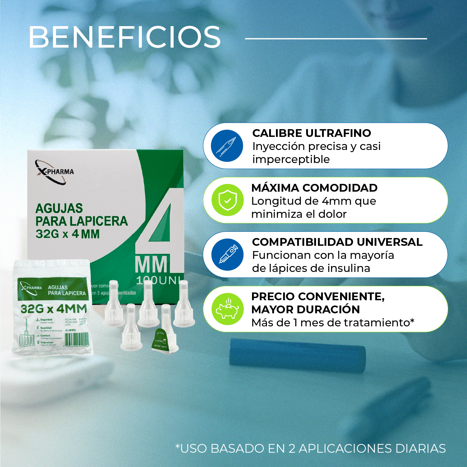 Agujas para Lapicera Universal 32G x 4 mm 100 unidades