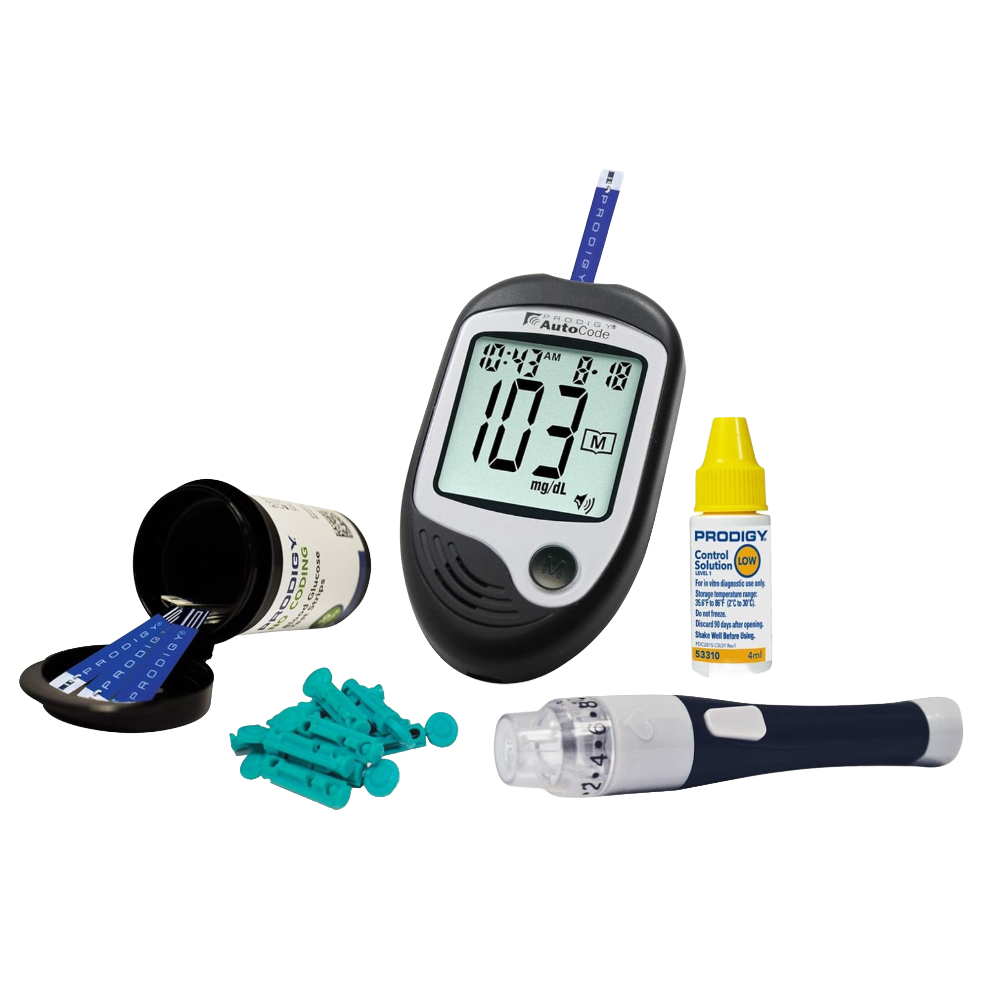 Glucometro Prodigy Con Voz + 110 Tiras + 110 Lancetas