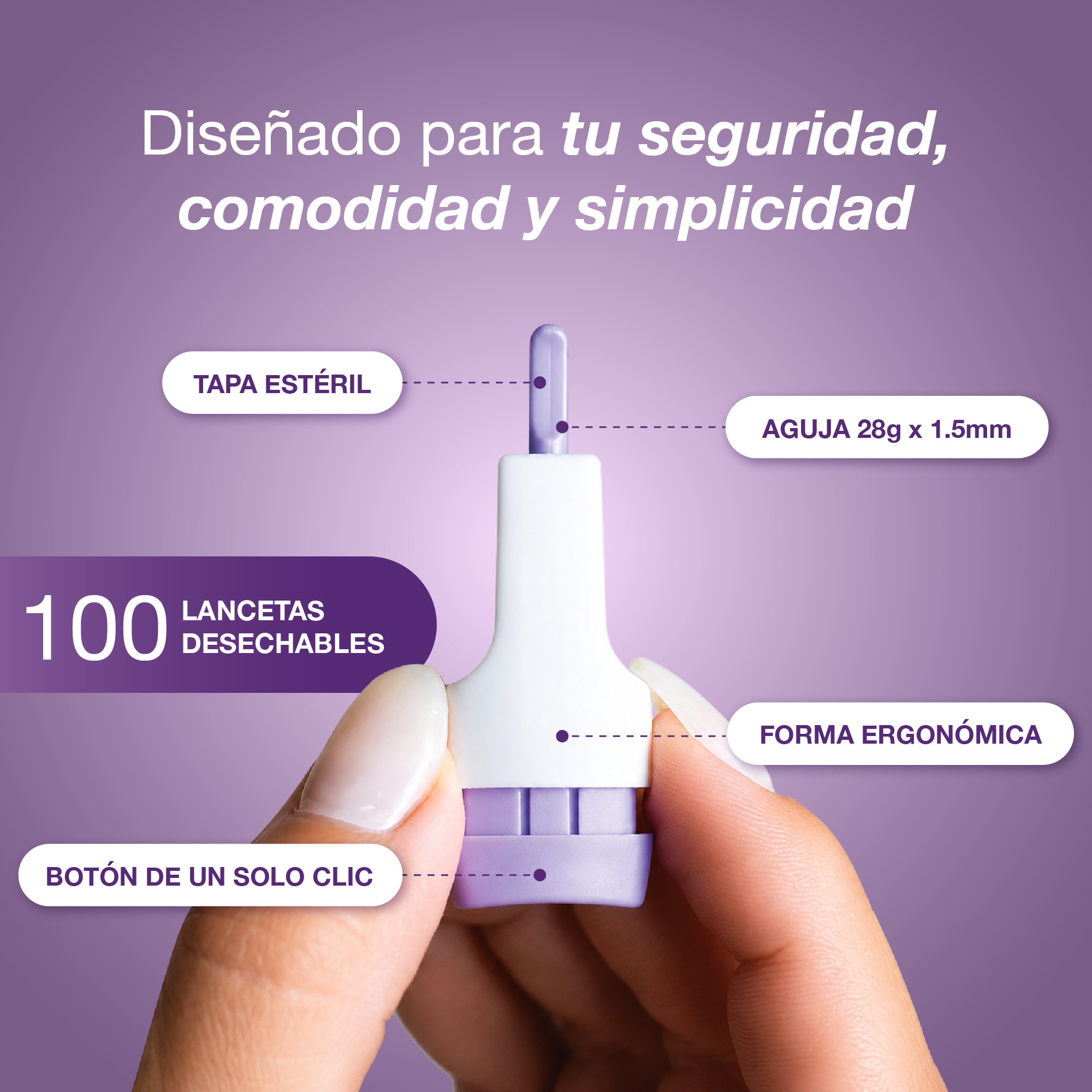 Lancetas de Seguridad Acti-Lance® Lite 28G x 1,5 mm caja 100 Unidades