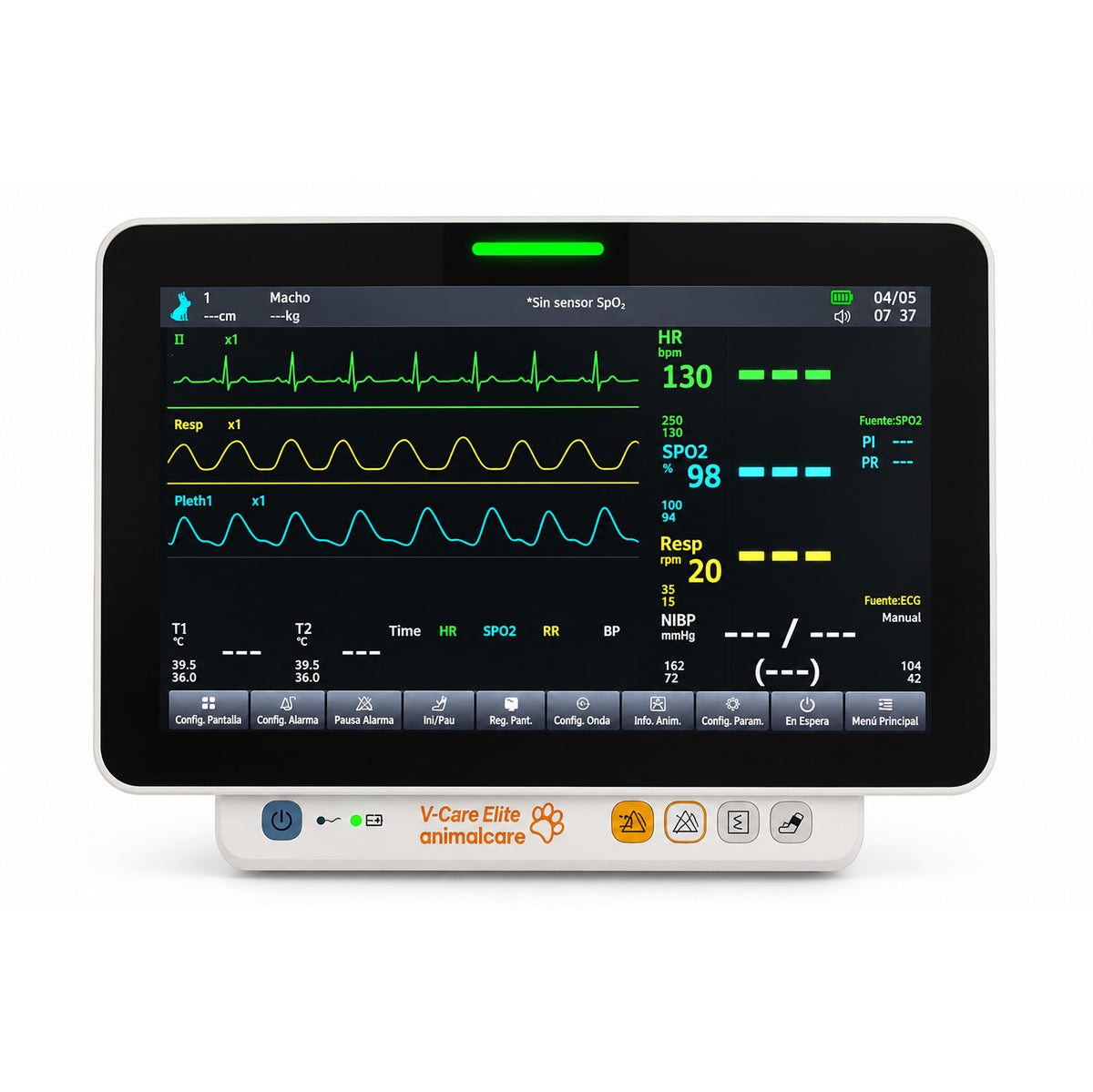 V-Care Elite · Monitor Multiparámetro Veterinario 12.1" ECG