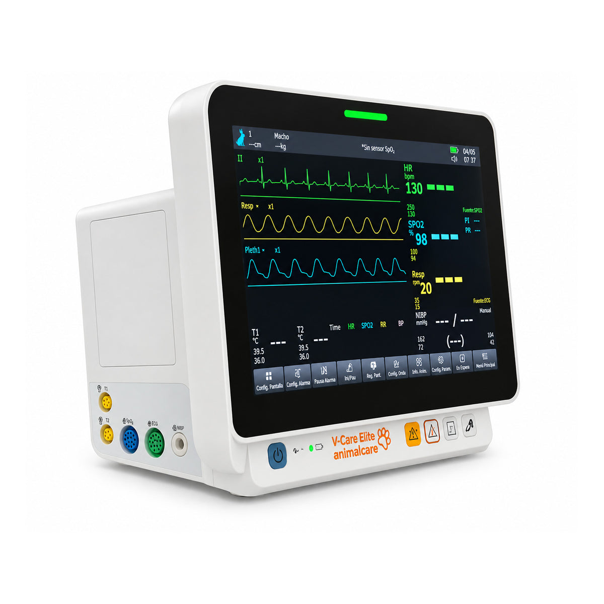 V-Care Elite · Monitor Multiparámetro Veterinario 12.1" ECG