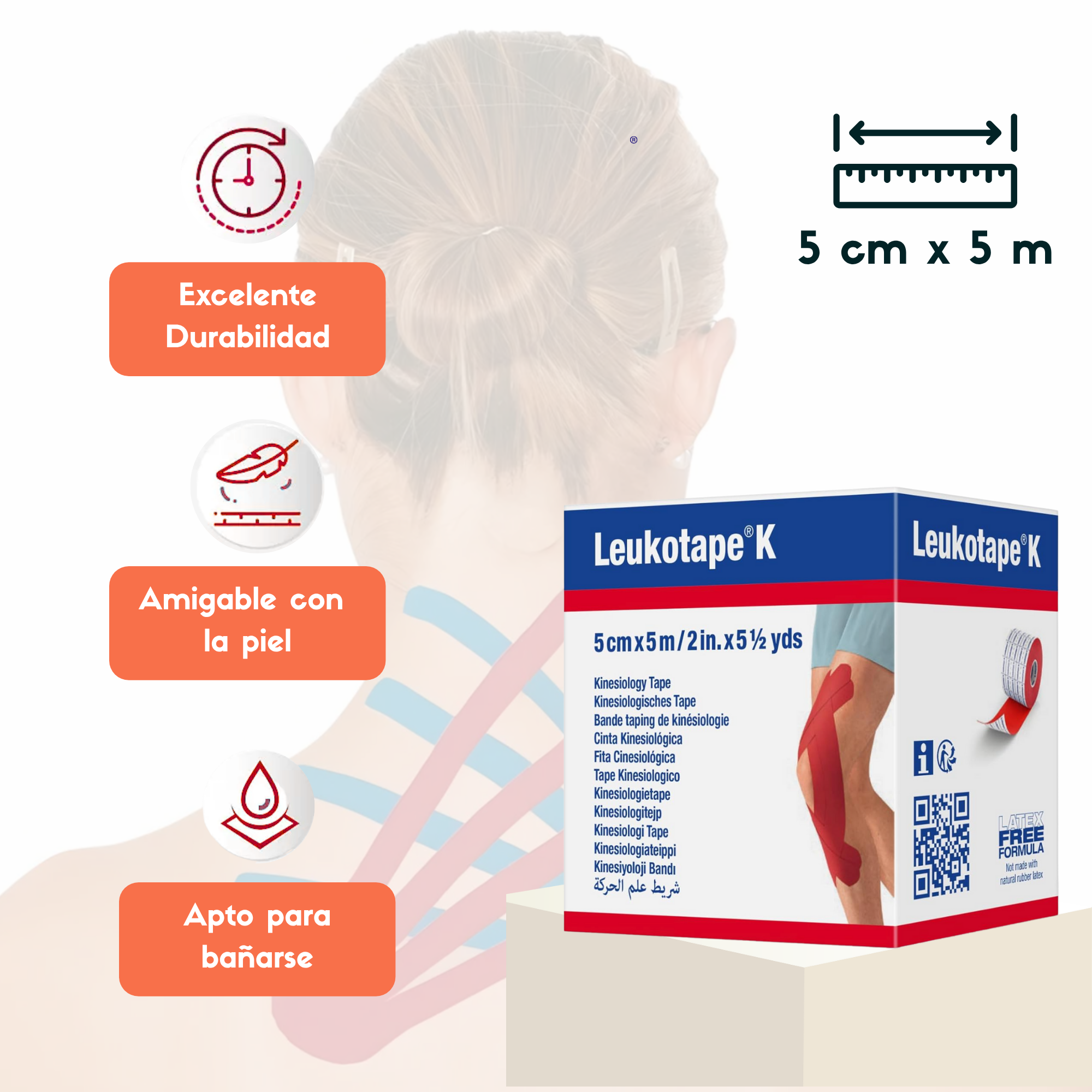 Cinta Kinesiológica Leukotape K Rojo 5 cm x 5 m