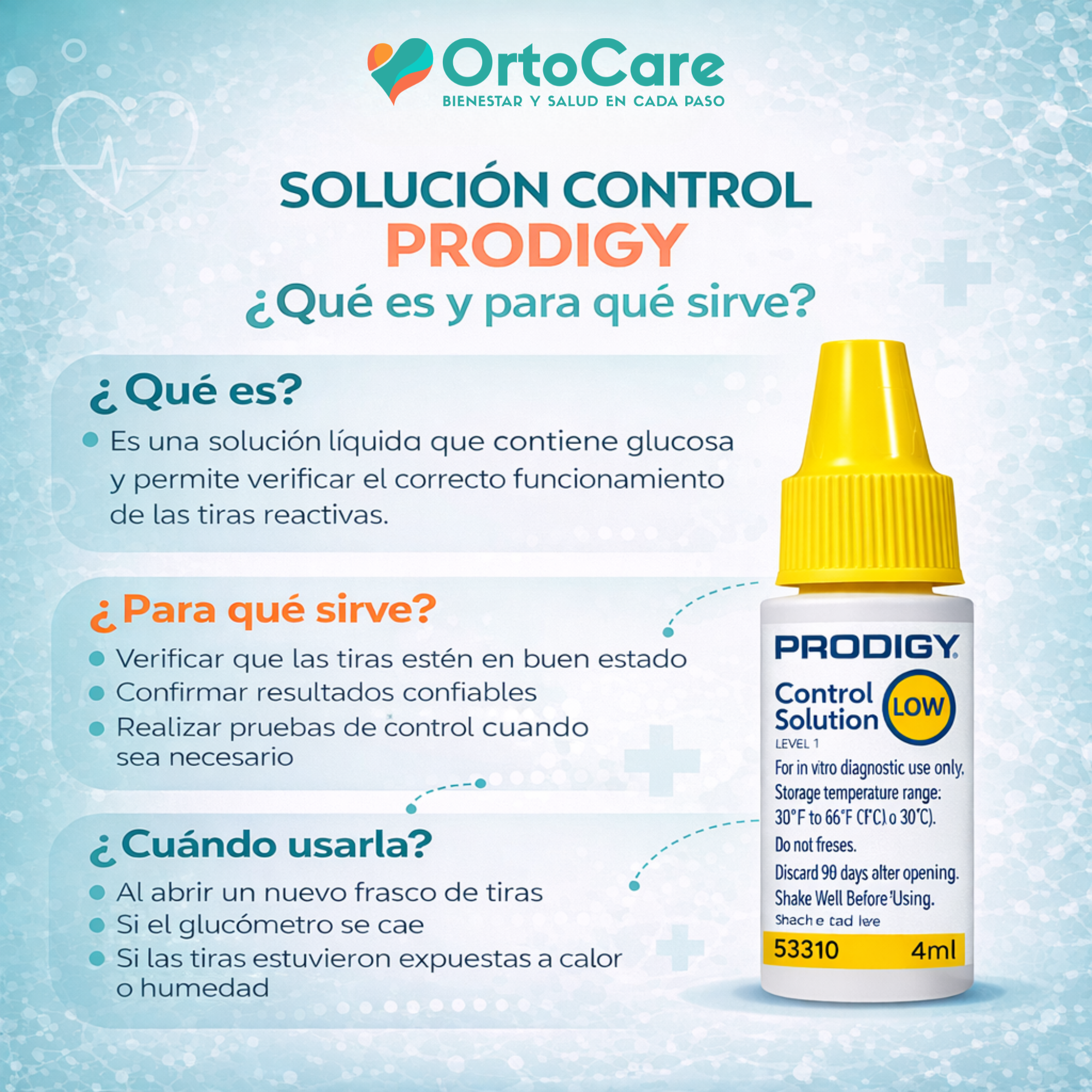 100 Tiras Reactivas Prodigy + Solución de Control