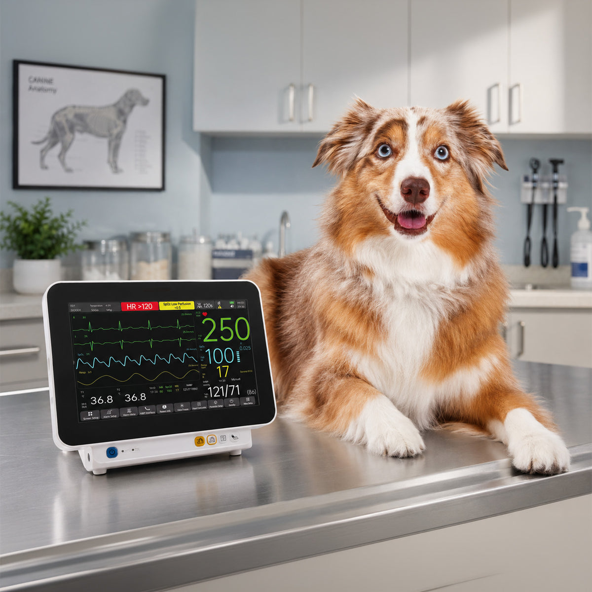 V-Care Elite · Monitor Multiparámetro Veterinario 12.1" ECG + CO2