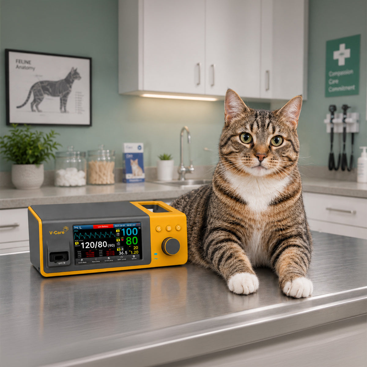 V-Care Recovery · Monitor Veterinario Sobremesa 5" NIBP + SpO2